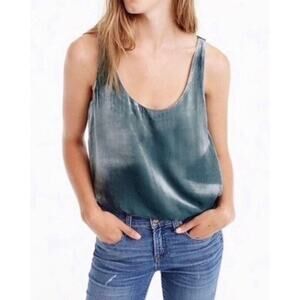 J.Crew Velvet Silk Sleeveless Tank Top Key Hole Back Button Scoop Neck PS Blue